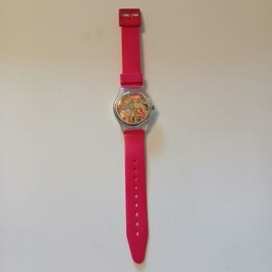 Pink Floral Print Watch Clear Case Retro Style Analog Women’s Fashion